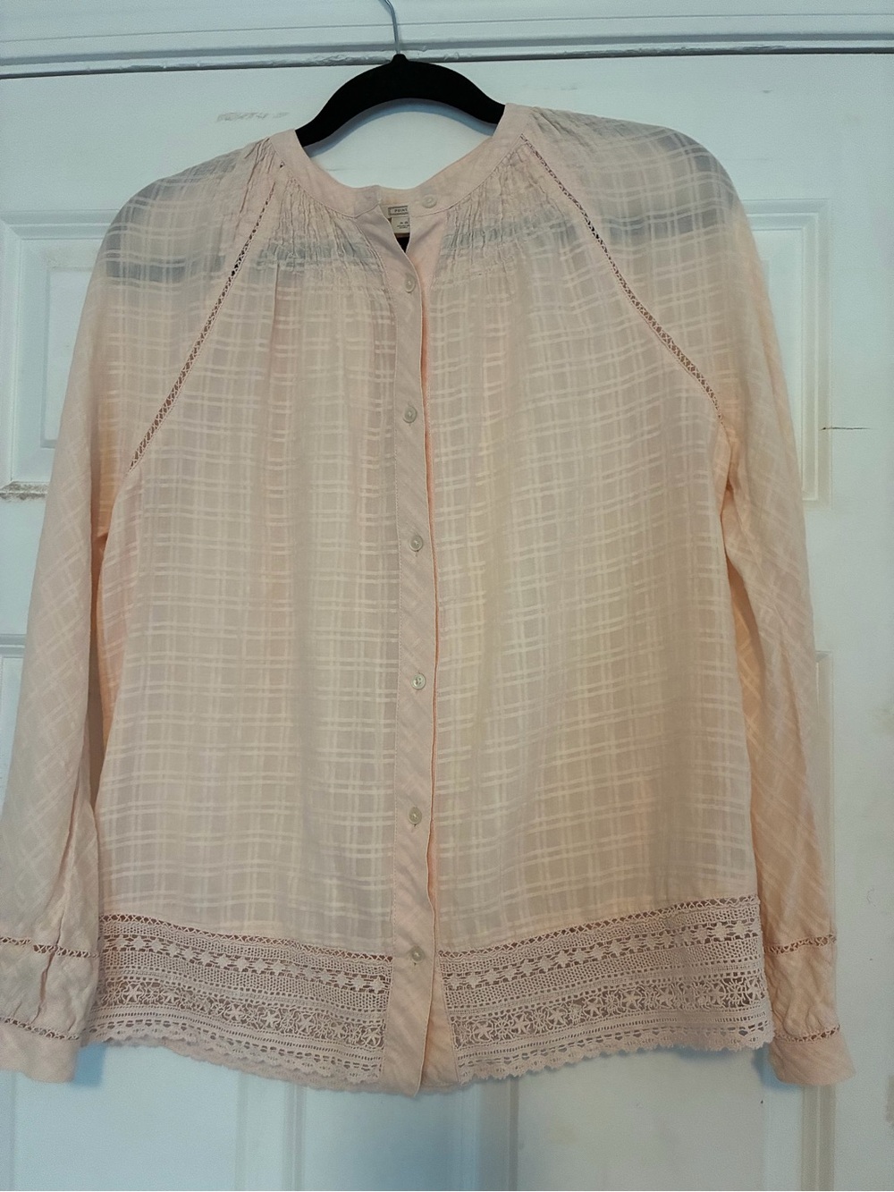 Light Pink Lace-Hem Button Front Blouse